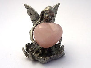Pewter Fairy Statue with Rose Quartz Heart