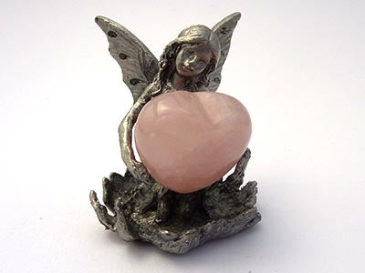 Pewter Fairy Statue with Rose Quartz Heart