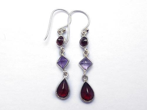 Garnet & Amethyst 3 Stone Earrings