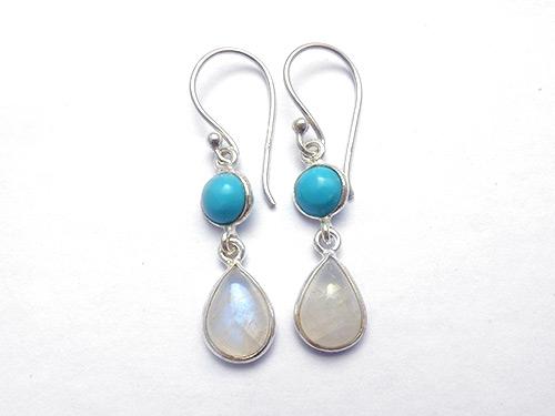 Natural Rainbow Moonstone Ear Wire Teardrop Earrings for Women and Girls