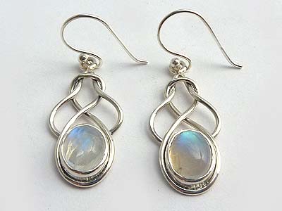 Rainbow moonstone gemstone sterling silver handmade earrings at ₹8550 |  Azilaa